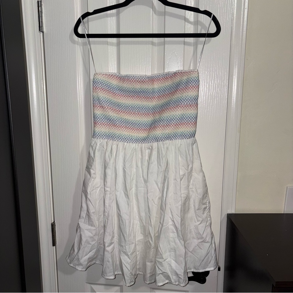 Abercrombie & Fitch Strapless Dress - White and Pastel Stripes